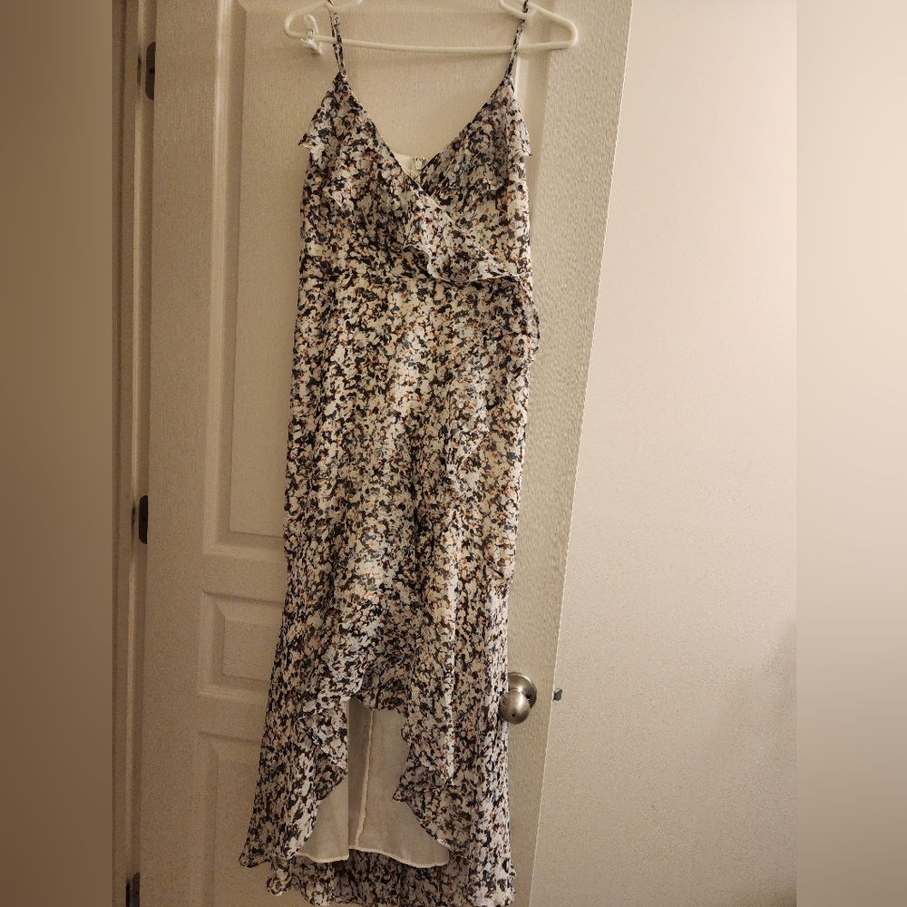 Express Printed Ruffle Wrap Hi Low Maxi Dress, size Medium